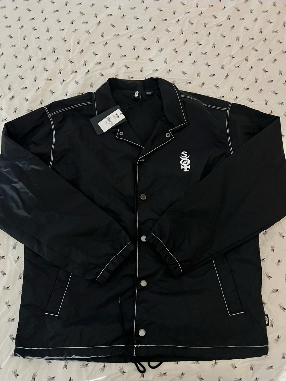 Quiksilver Black Windbreaker Mercury Jacket with White Stitching
